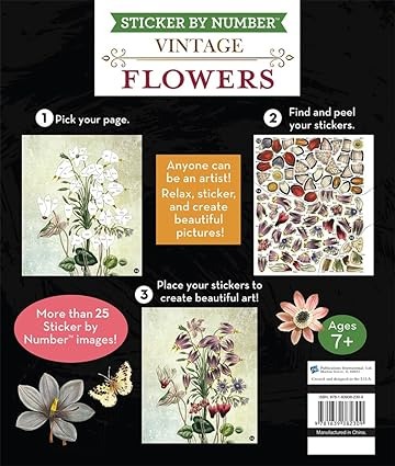 Libro Stickers Por Número Vintage Flowers(28 Imágenes)