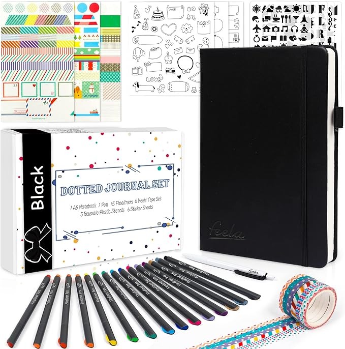 81sZhQXrPZL._AC_SX679 Set de Journal Con Libreta Negra De Hojas Punteadas y Accesorios