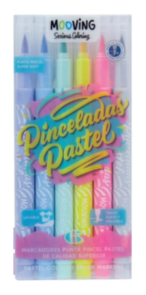 Mooving Marcadores Punta Pincel - Pinceladas Pastel 6 Colores