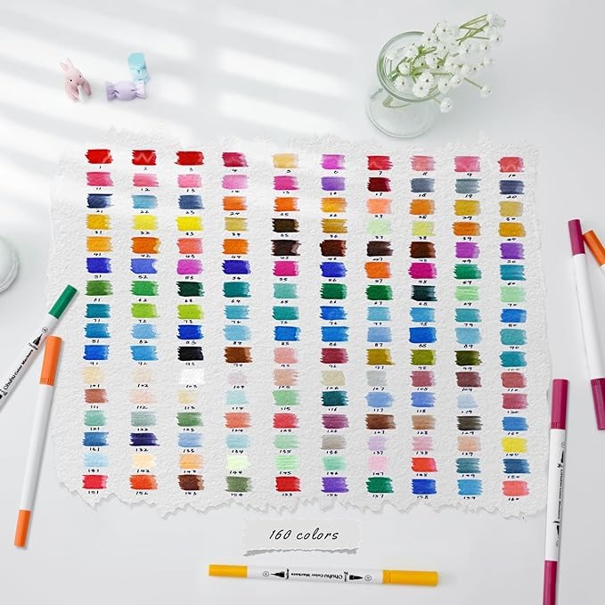 Ohuhu Base Agua Punta Pincel y Punta Fina 160 Colores