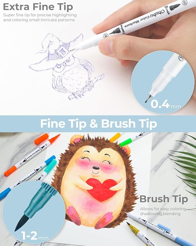 Ohuhu Base Agua Punta Pincel y Punta Fina 160 Colores