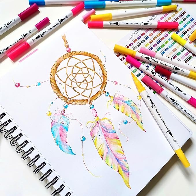 Ohuhu Base Agua Punta Pincel y Punta Fina 160 Colores