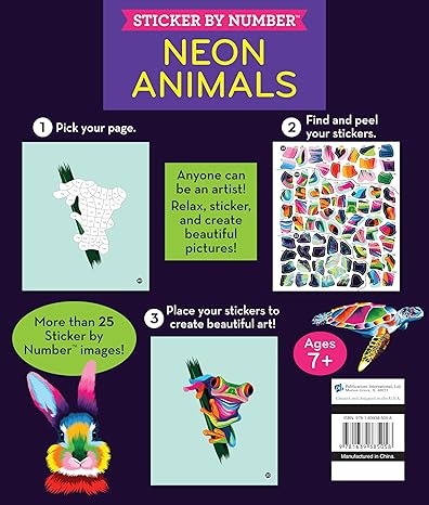 Libro Stickers Por Número Animales Neón(28 Imágenes)