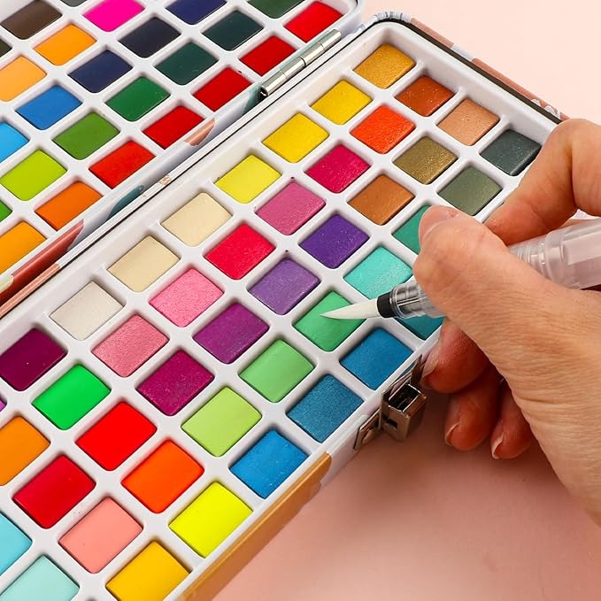 Acuarela Grabie 100 Colores (Incluye Lápiz para Dibujo y 3 Pinceles De Agua)