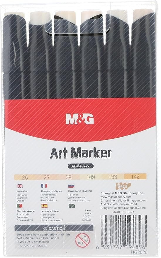 71kp-LtrQ7L._AC_SY879 M&G Marcadores Doble Punta Base Alcohol 6 Tonos Piel