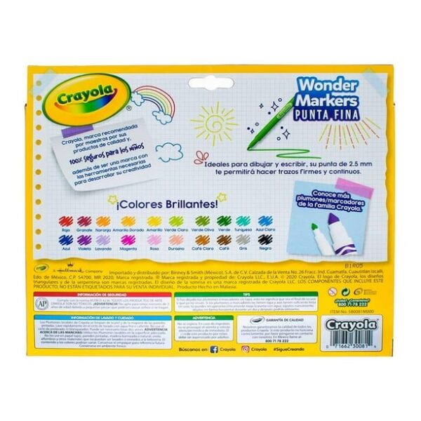 00007166230081L1 Crayola Marcadores Wonder Markers Punta Fina 20 Colores