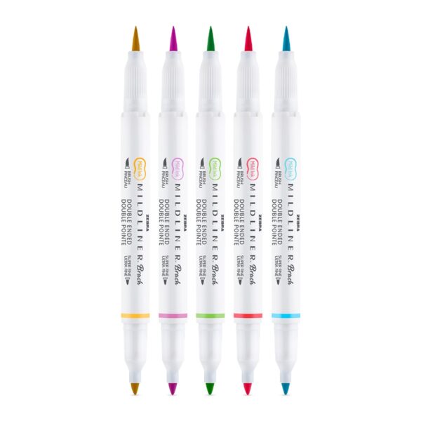 Zebra Mildliner Vibrant Colors 5 Colores Doble Punta Pincel y Fina