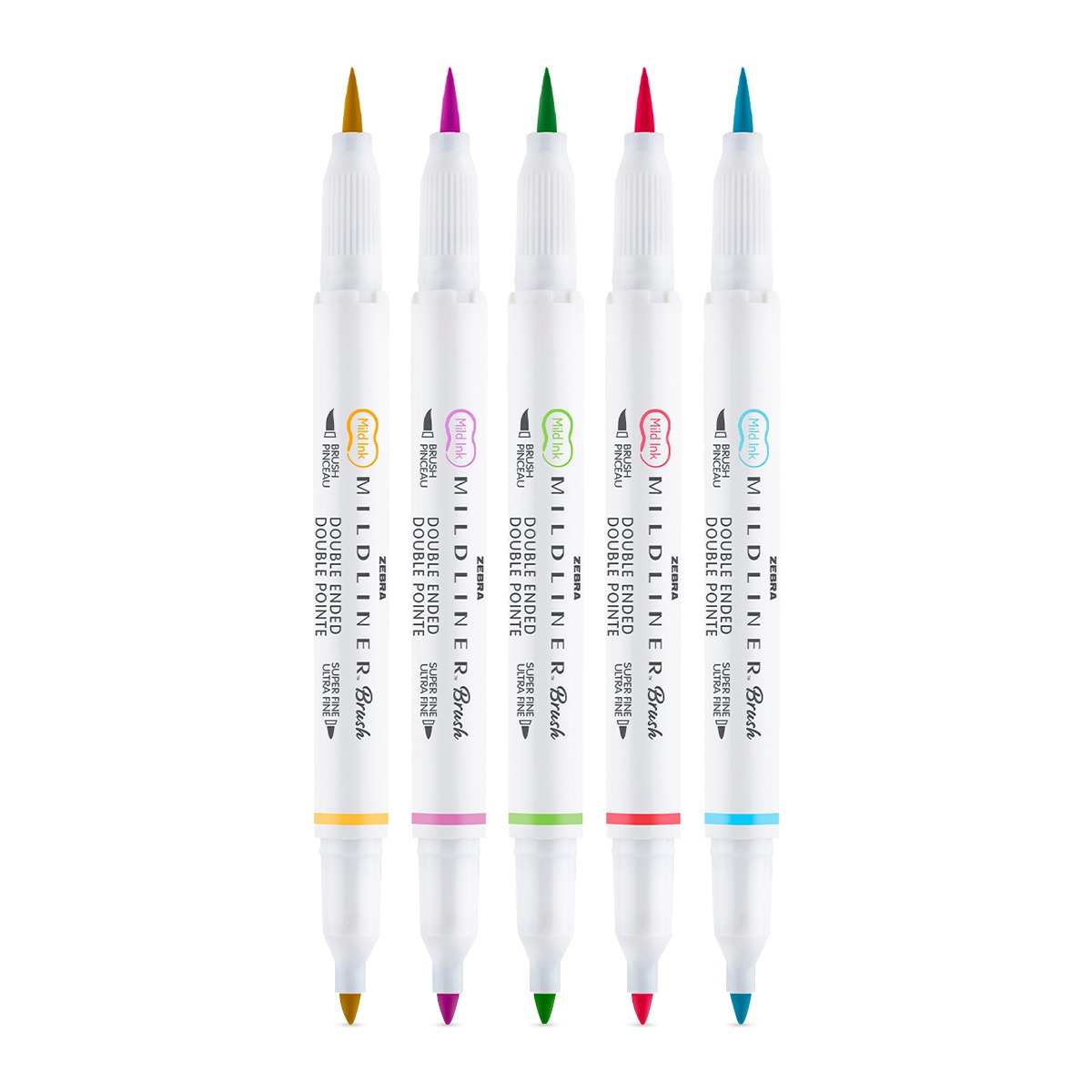 1200ftw-100232773-2 Zebra Mildliner Vibrant Colors 5 Colores Doble Punta Pincel y Fina