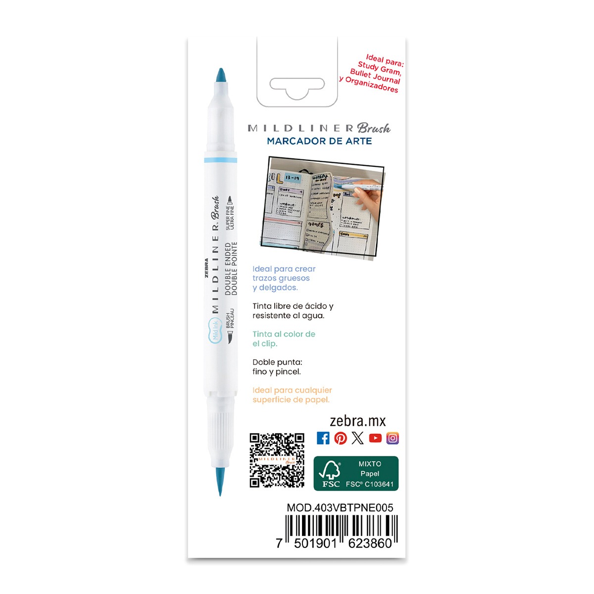 1200ftw-100232773-3 Zebra Mildliner Vibrant Colors 5 Colores Doble Punta Pincel y Fina