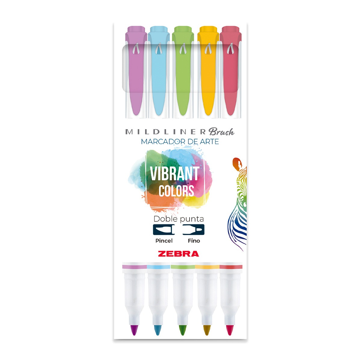 Zebra Mildliner Vibrant Colors 5 Colores Doble Punta Pincel y Fina