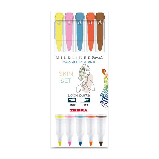 Zebra Mildliner Skin Set 5 Colores Doble Punta Pincel y Fina