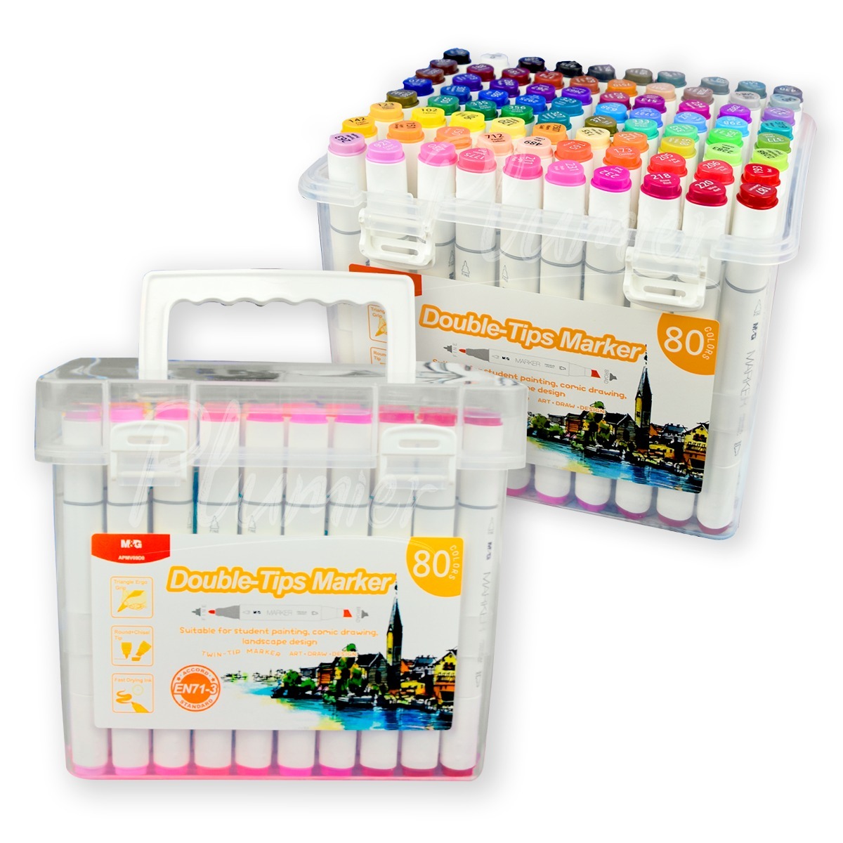 M&G Marcadores De Alcohol 80 Colores Punta Fina y Biselada