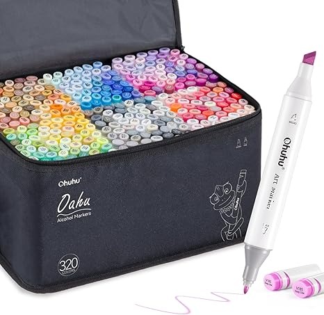 Ohuhu Base Alcohol 320 Colores Punta Fina y Biselada