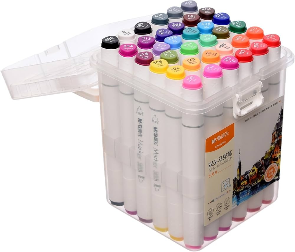 M&G Marcadores De Alcohol 36 Colores Punta Fina y Biselada