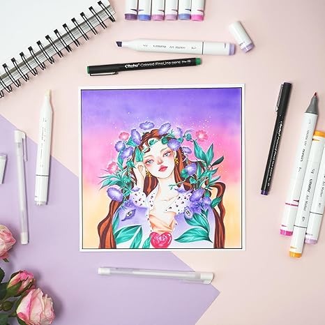 Ohuhu Base Alcohol 320 Colores Punta Fina y Biselada