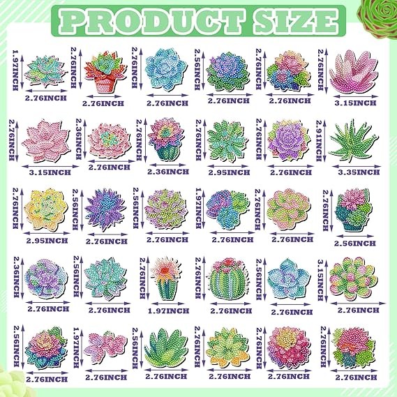 Set 30 Imanes De Pintura De Diamante(Suculentas)
