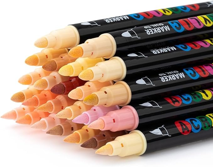 Guangna Marcadores Acrílicos 24 Colores Tonos Piel Punta Pincel y Fina