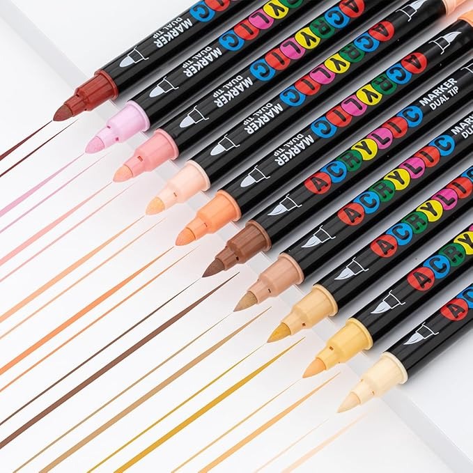 71HZuURdIML._AC_SX679 Guangna Marcadores Acrílicos 24 Colores Tonos Piel Punta Pincel y Fina