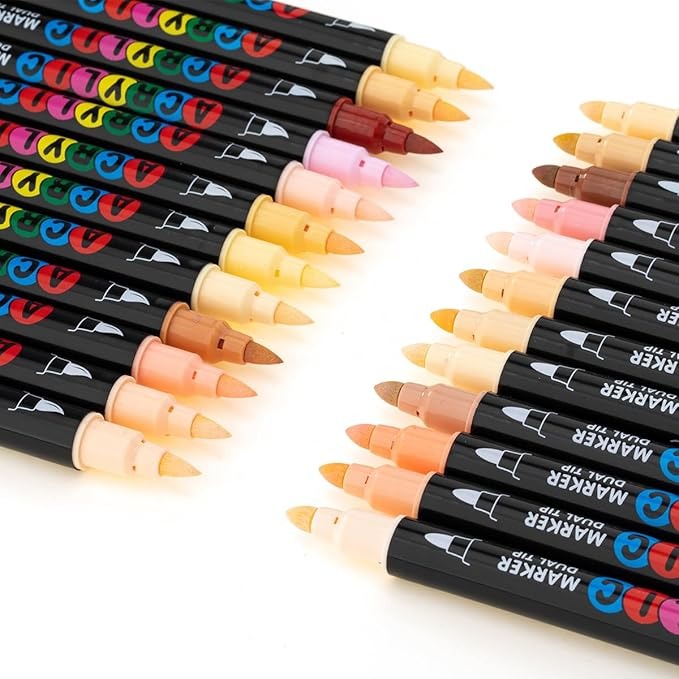 71gndy660aL._AC_SX679 Guangna Marcadores Acrílicos 24 Colores Tonos Piel Punta Pincel y Fina