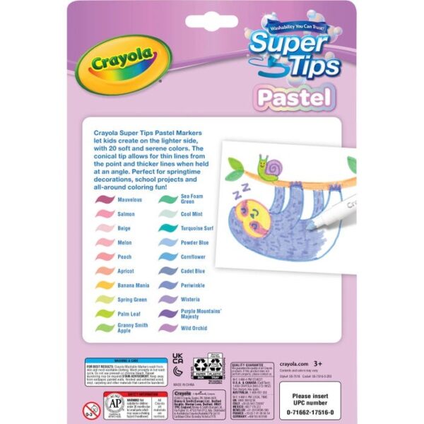 Crayola Marcadores Base Agua Super Tips 20 Colores Pasteles