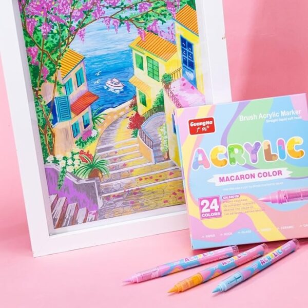 71CYNY9xRnL._AC_SX679 Guangna Marcadores Acrílicos Punta Pincel 24 Colores Macaron
