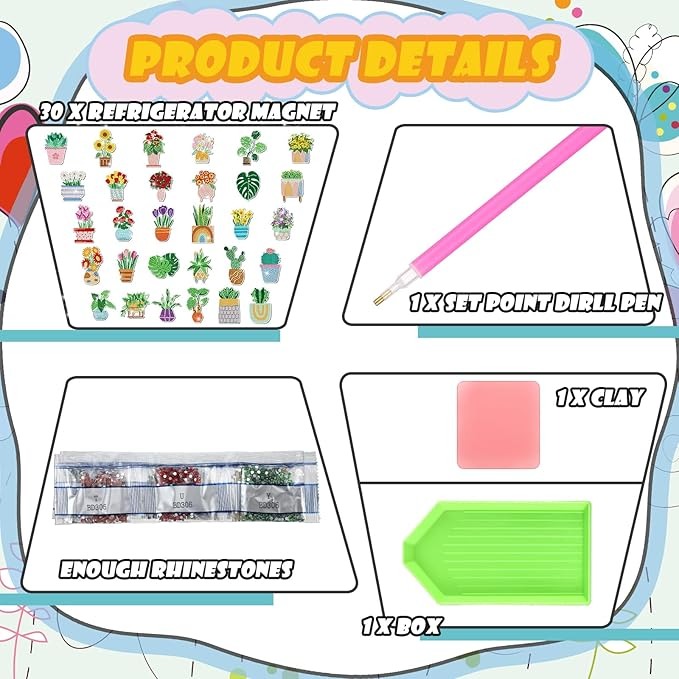 Set 30 Imanes De Pintura De Diamante Plantas