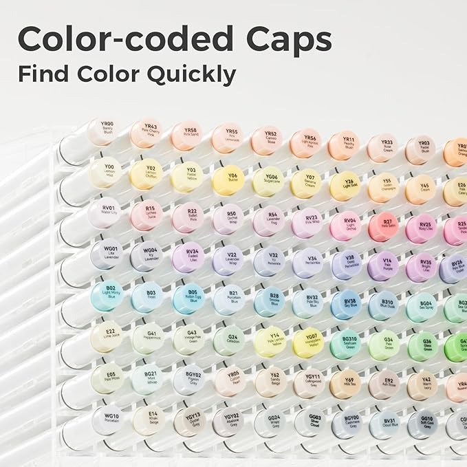 Ohuhu Marcadores De Alcohol 96 Tonos Pastel Punta Pincel y Fina