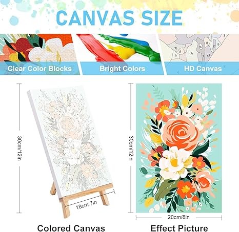 Kit De 4 Lienzos Enmarcados Por Número 30x18cm Diseños Flora