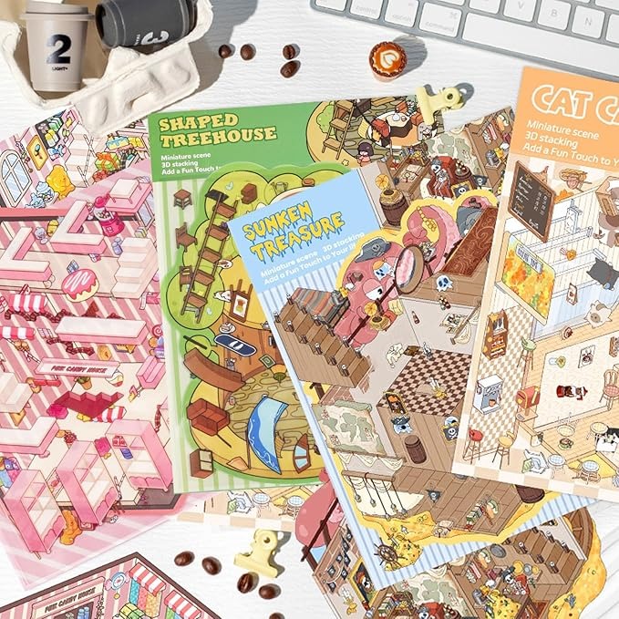 Libro Stickers Isometricas 24 Escenas(Incluye 3 Pinzas)