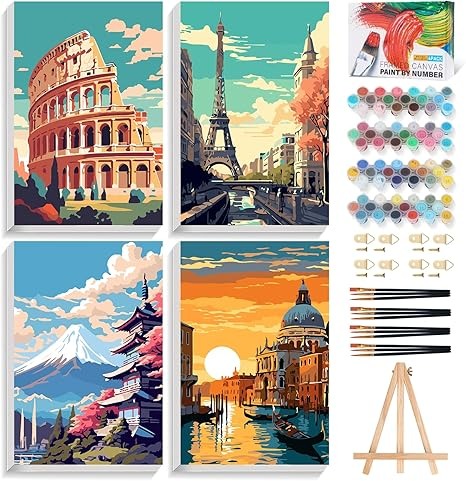 816 fmdYMkL._AC_SX466 Kit De 4 Lienzos Enmarcados Por Número 30x18cm Diseños B