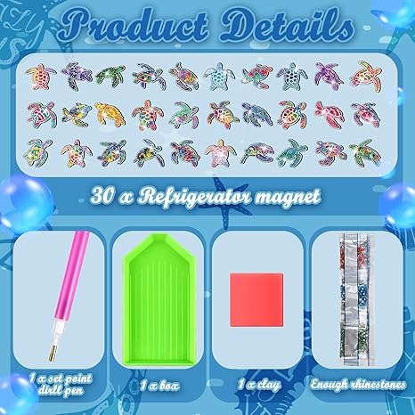 Set 30 Imanes De Pintura De Diamante Tortugas