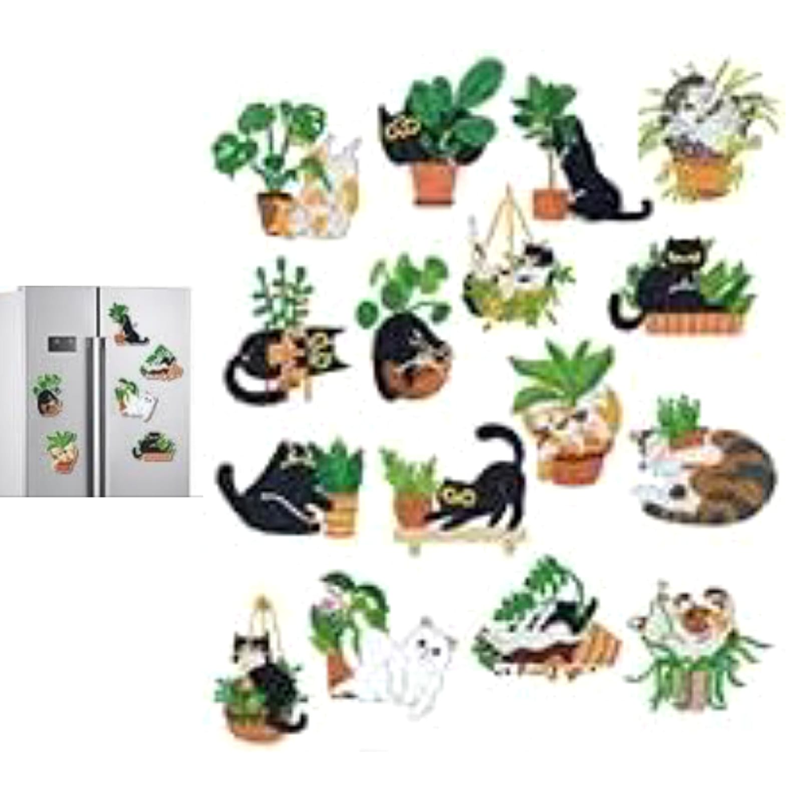 Set De16 Imanes De Pintura De Diamante Gatos y Plantas