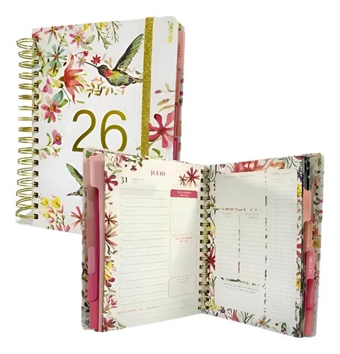D_NQ_NP_825672-MLA93081953120_09 Mooving Agenda 2026 Floral Día Por Página 16,5x22cm