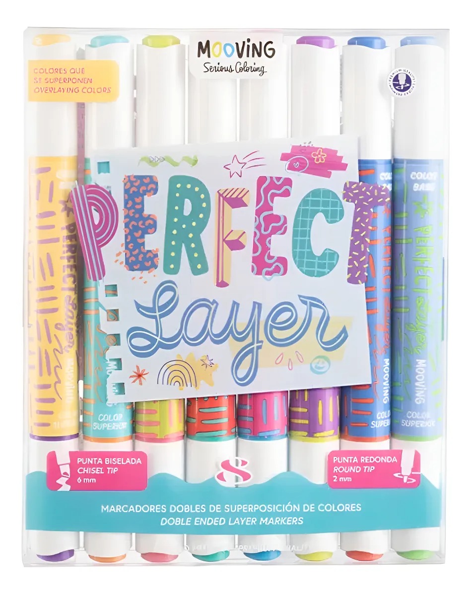 D_NQ_NP_2X_833936-MLU88649797476 Mooving Marcadores Base Agua Perfect Layer 8 Colores