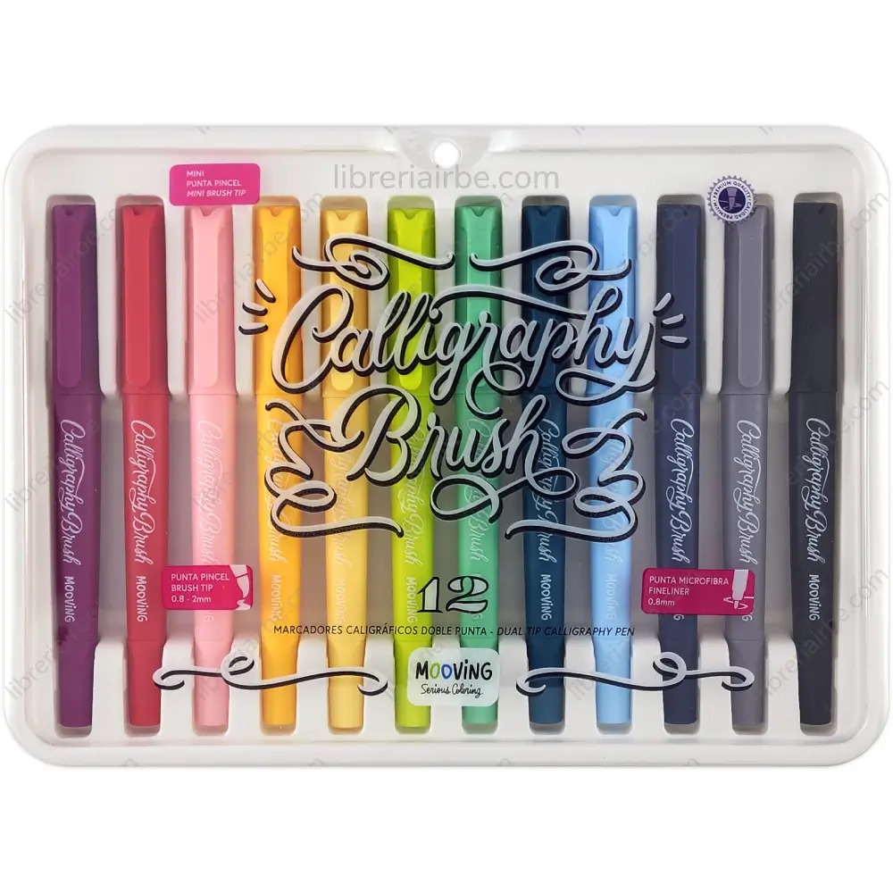 Marcadores-para-Lettering-Doble Mooving Marcadores Base Agua Calligraphy Brush Doble Punta 12 Colores