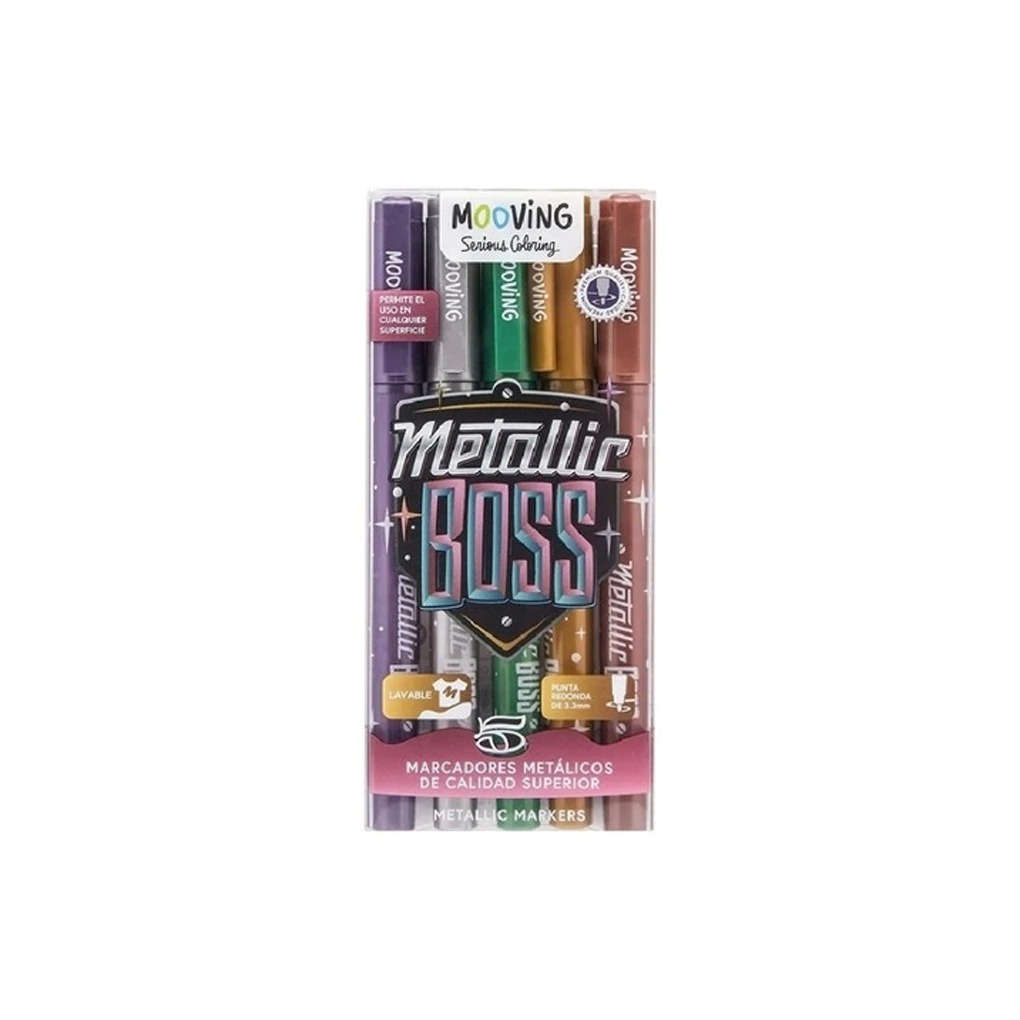Mooving Marcadores Base Agua Metallic Boss 5 Colores