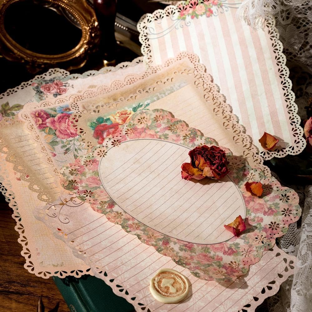 Paquete 30 hojas De Papel Vintage Con Borde De Encaje-Lace
