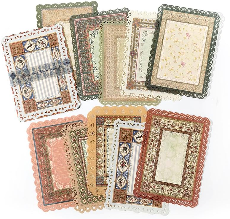71BNMkiaCqL._AC_ Set De 30 Papeles Papel Vintage Con Borde De Encaje-Diuhofart