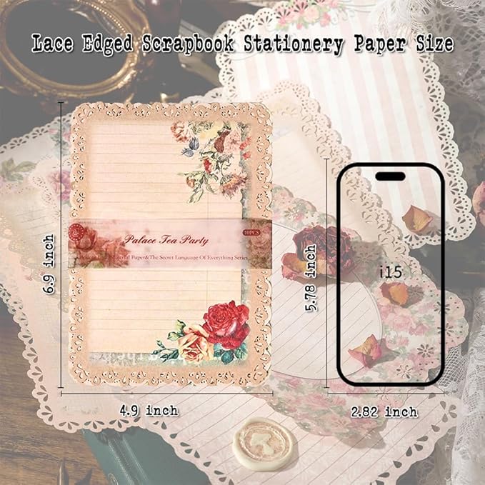Paquete 30 hojas De Papel Vintage Con Borde De Encaje-Lace