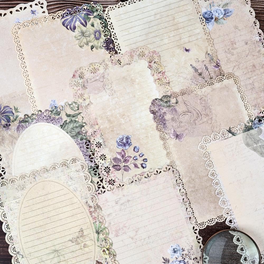 Paquete 30 hojas De Papel Vintage Con Borde De Encaje-Lace