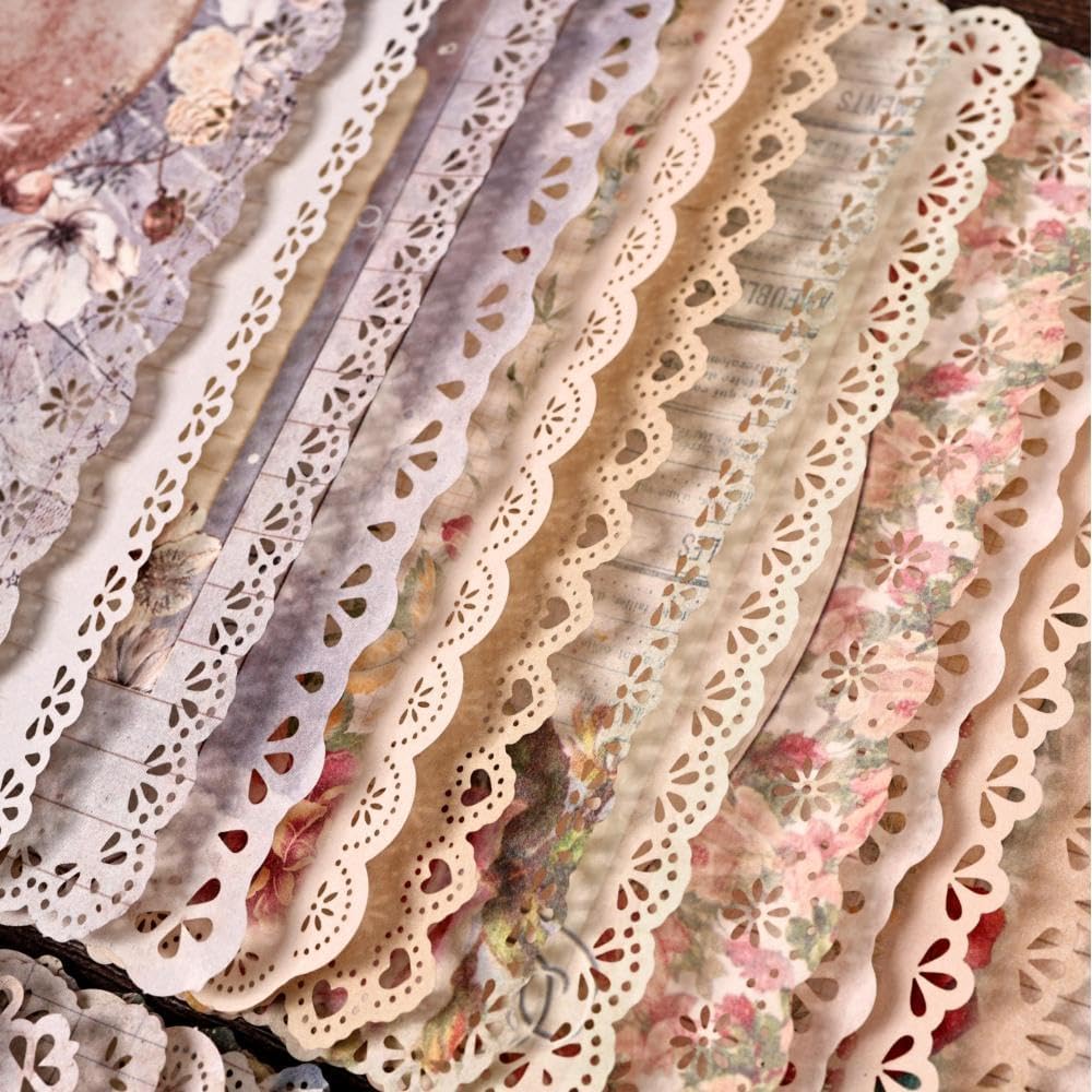 Paquete 30 hojas De Papel Vintage Con Borde De Encaje-Lace