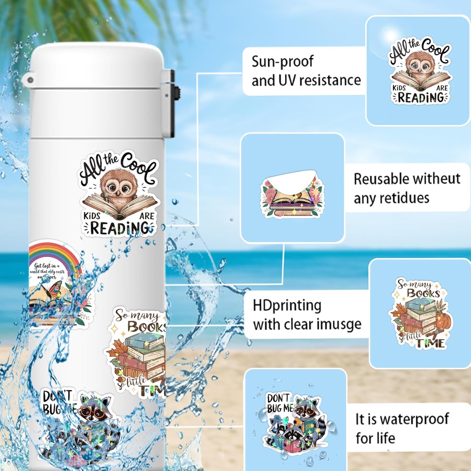 71kdBaQLdHL._AC_SL1500_ Paquete 300+ Stickers Para libros, Kindle, Botella De Agua, Laptop - Vinilo impermeable