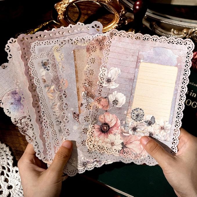 Paquete 30 hojas De Papel Vintage Con Borde De Encaje-Lace