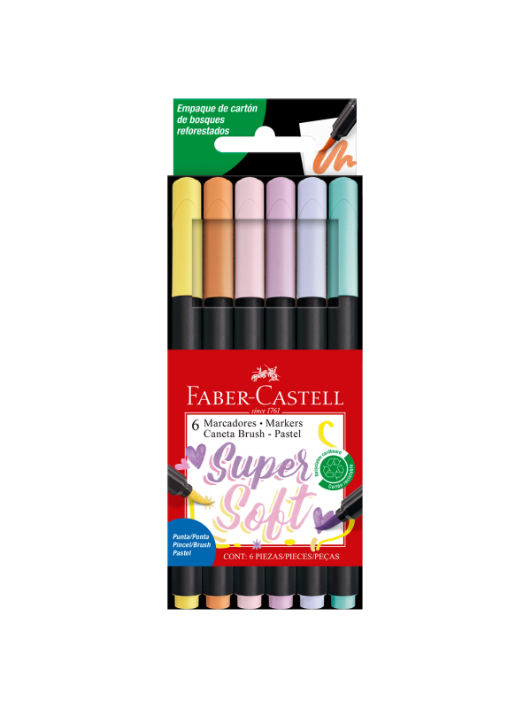 Faber Castell SuperSoft Marcadores Base Agua Punta Pincel 12 Colores Pastel