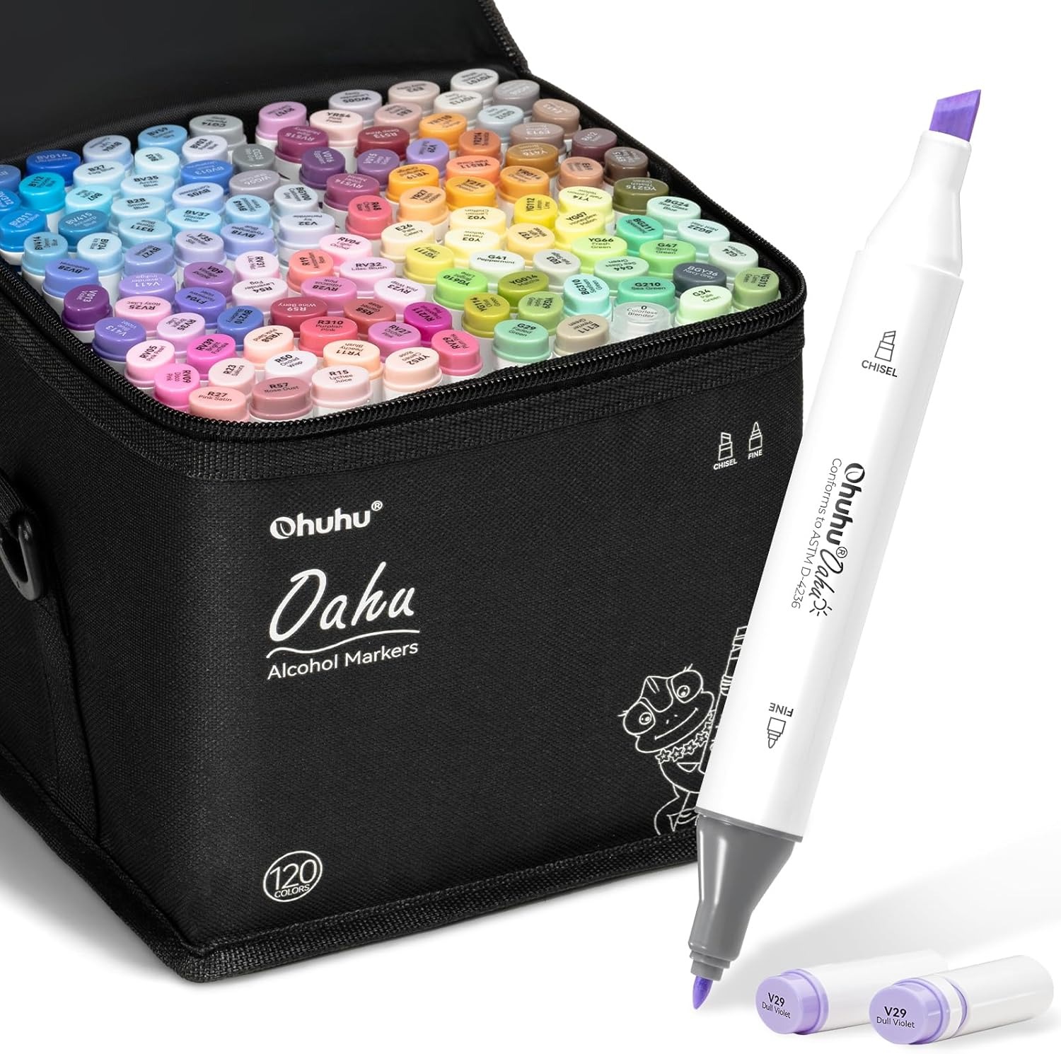 Ohuhu Base Alcohol Oahu 120 Colores Punta Fina y Biselada(Sin Caja De Cartón)