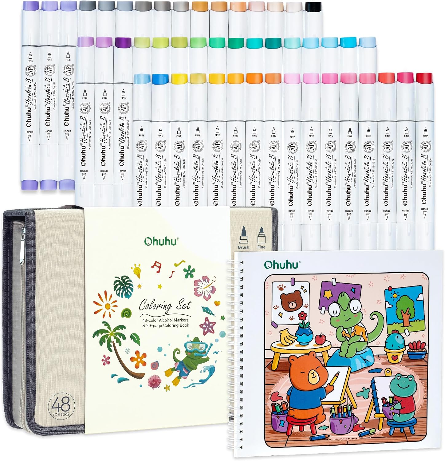 81llwVIpptL._AC_SL1500_ Ohuhu Set Para Colorear 48 Marcadores Punta Pincel y Fina + Libro De Colorear 200gr