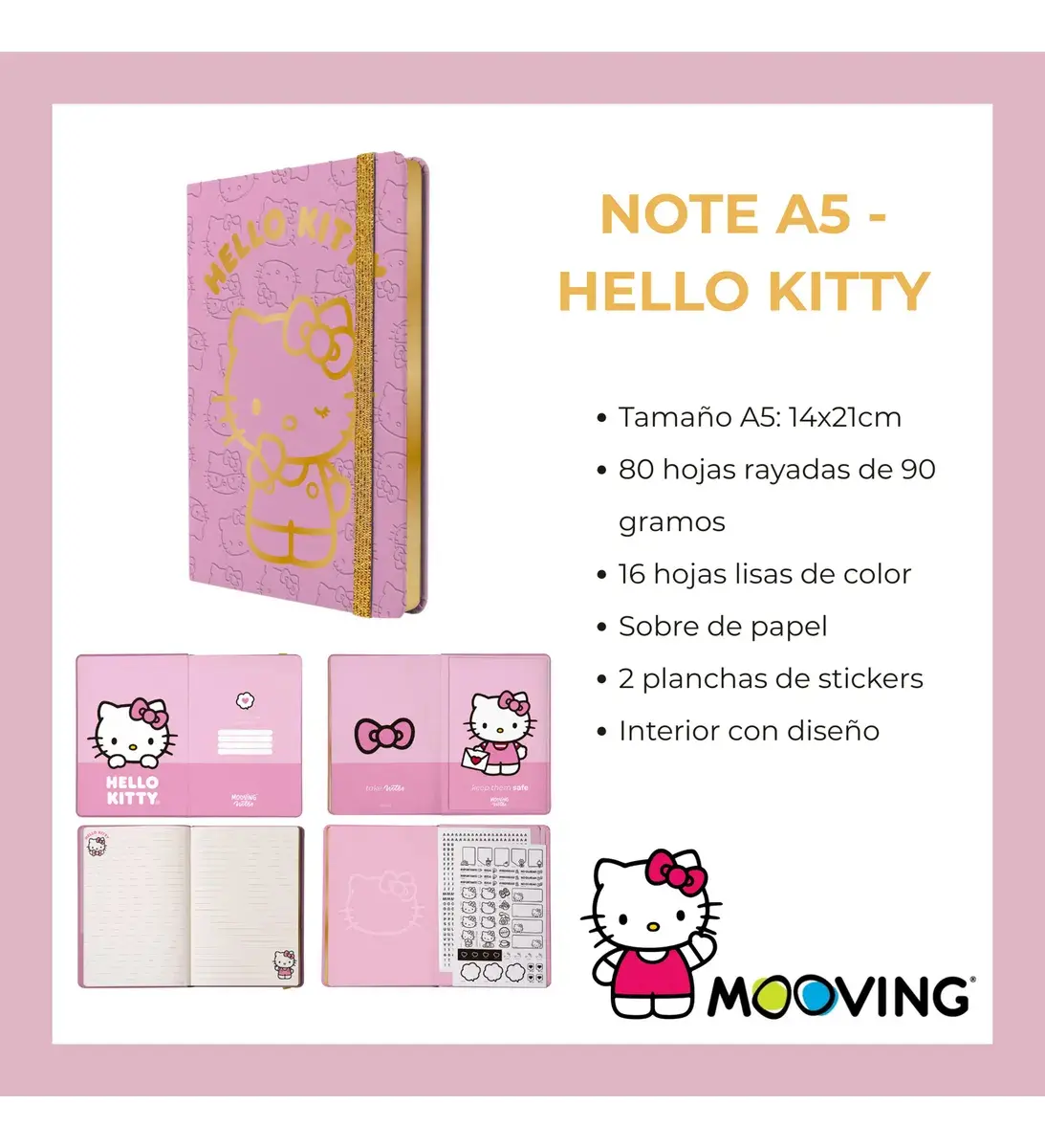 D_NQ_NP_2X_606427-MLA93425847318_092025-F Mooving Libreta Hojas Rayadas 90gr Hello Kitty Diseño 1