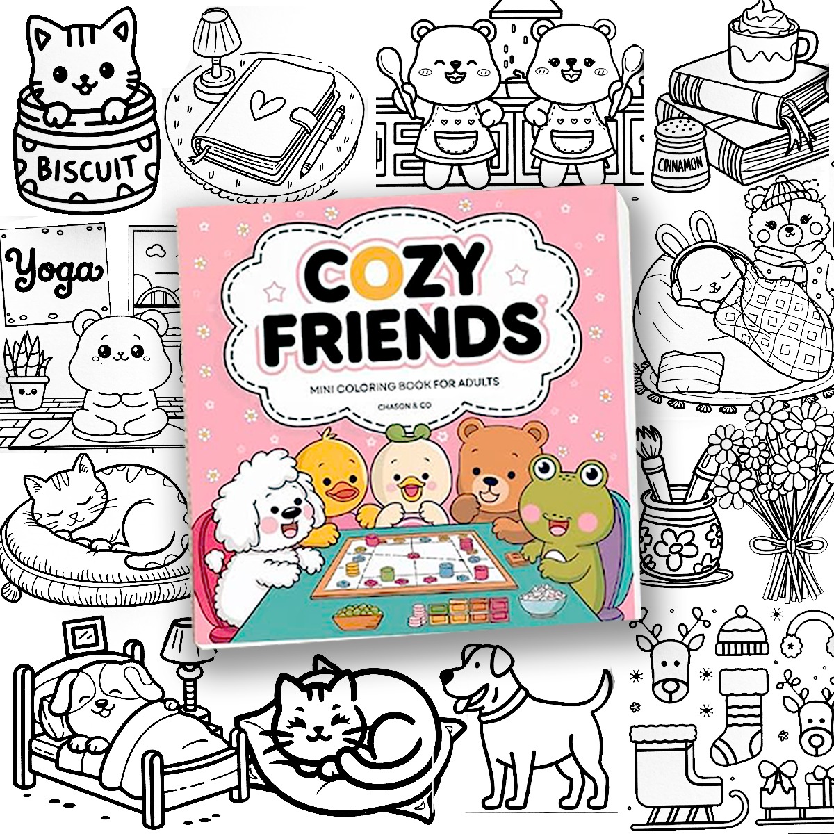WhatsApp Image 2026-07-29 at 3.36.11 PM (1) Mini Libro De Colorear Cozy Friends Things Hojas 180gr (7.6x7.6cm)