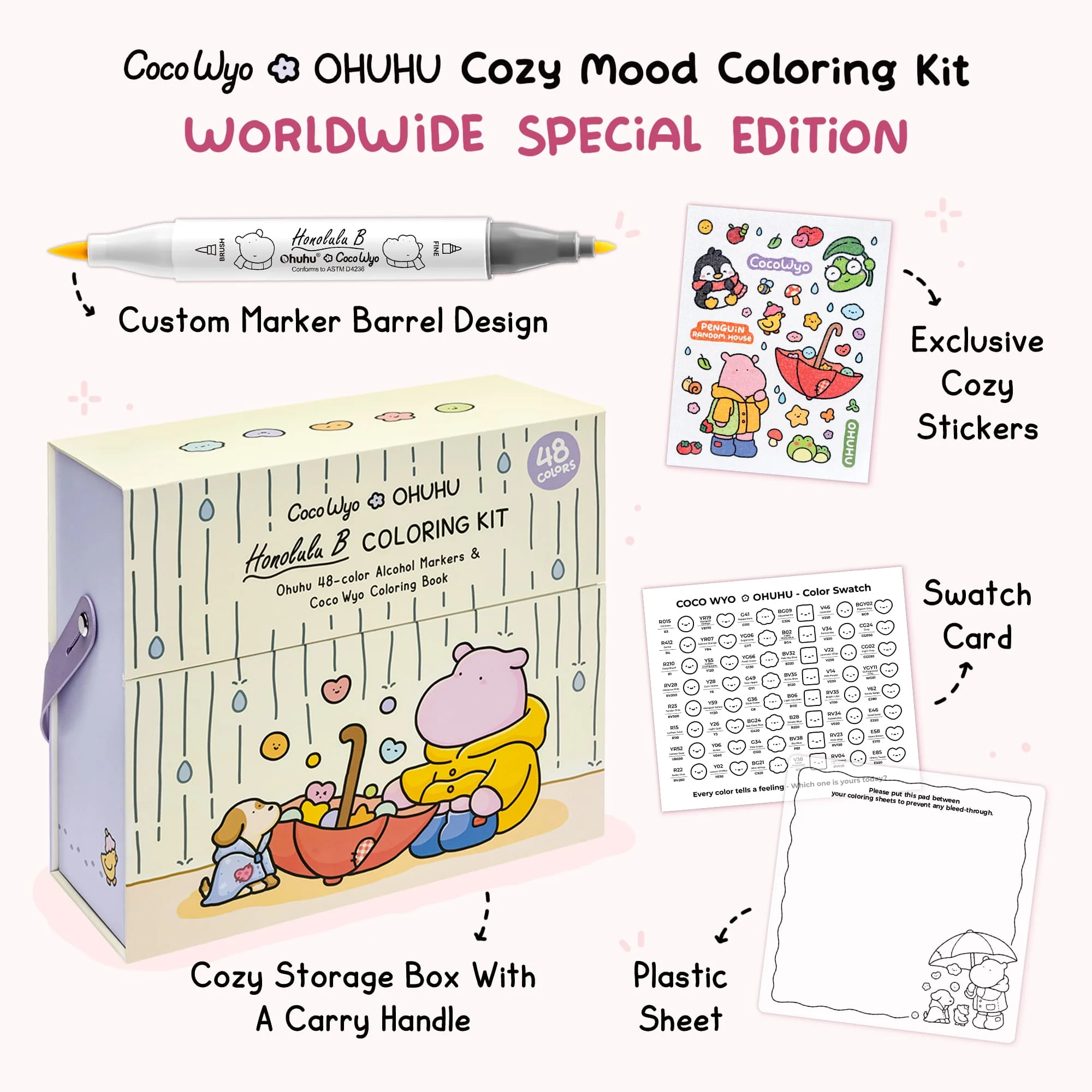 Ohuhu x Coco Wyo Set 48 Marcadores Base Alcohol Pta Pincel&Fina + Libro Coco Wyo