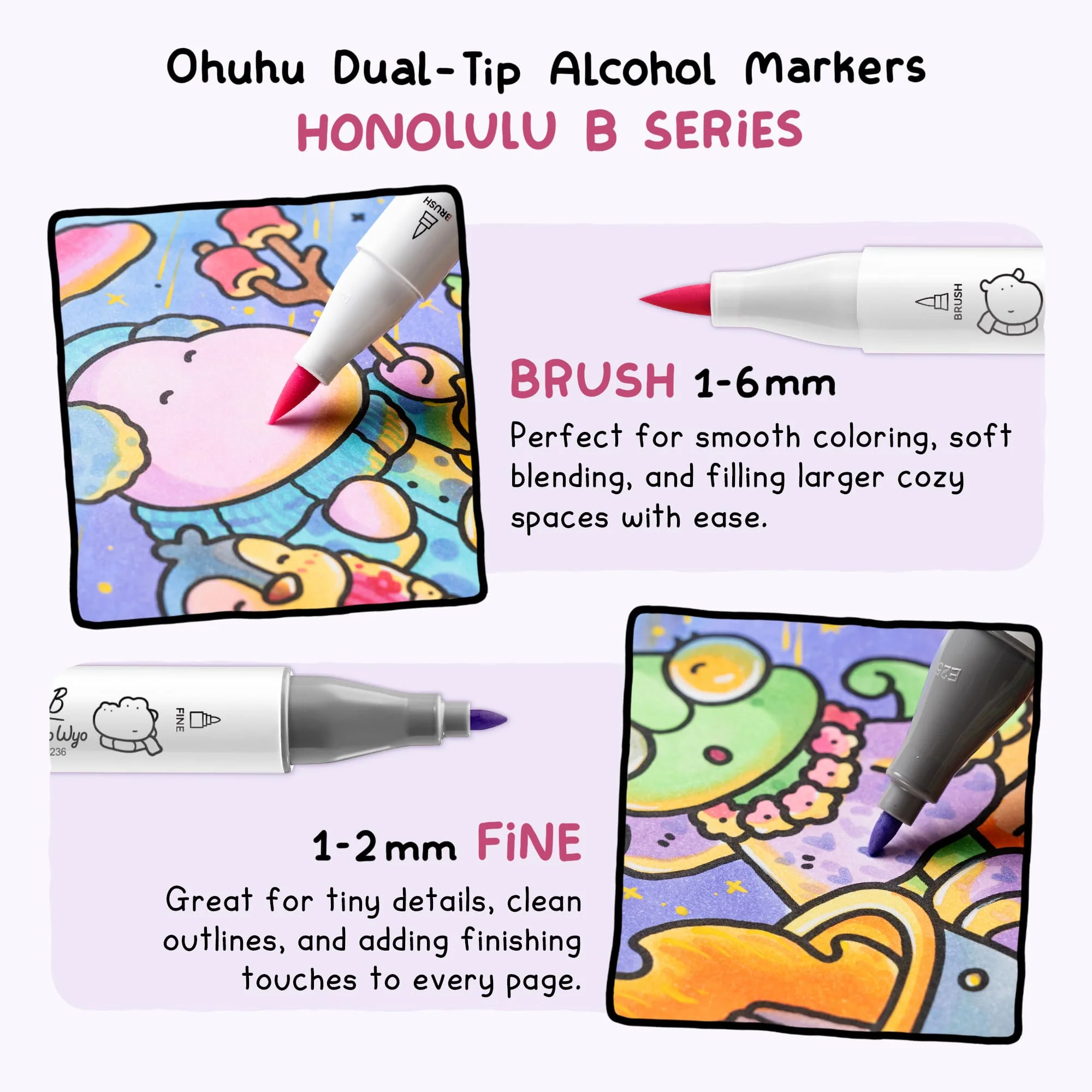 Ohuhu x Coco Wyo Set 48 Marcadores Base Alcohol Pta Pincel&Fina + Libro Coco Wyo